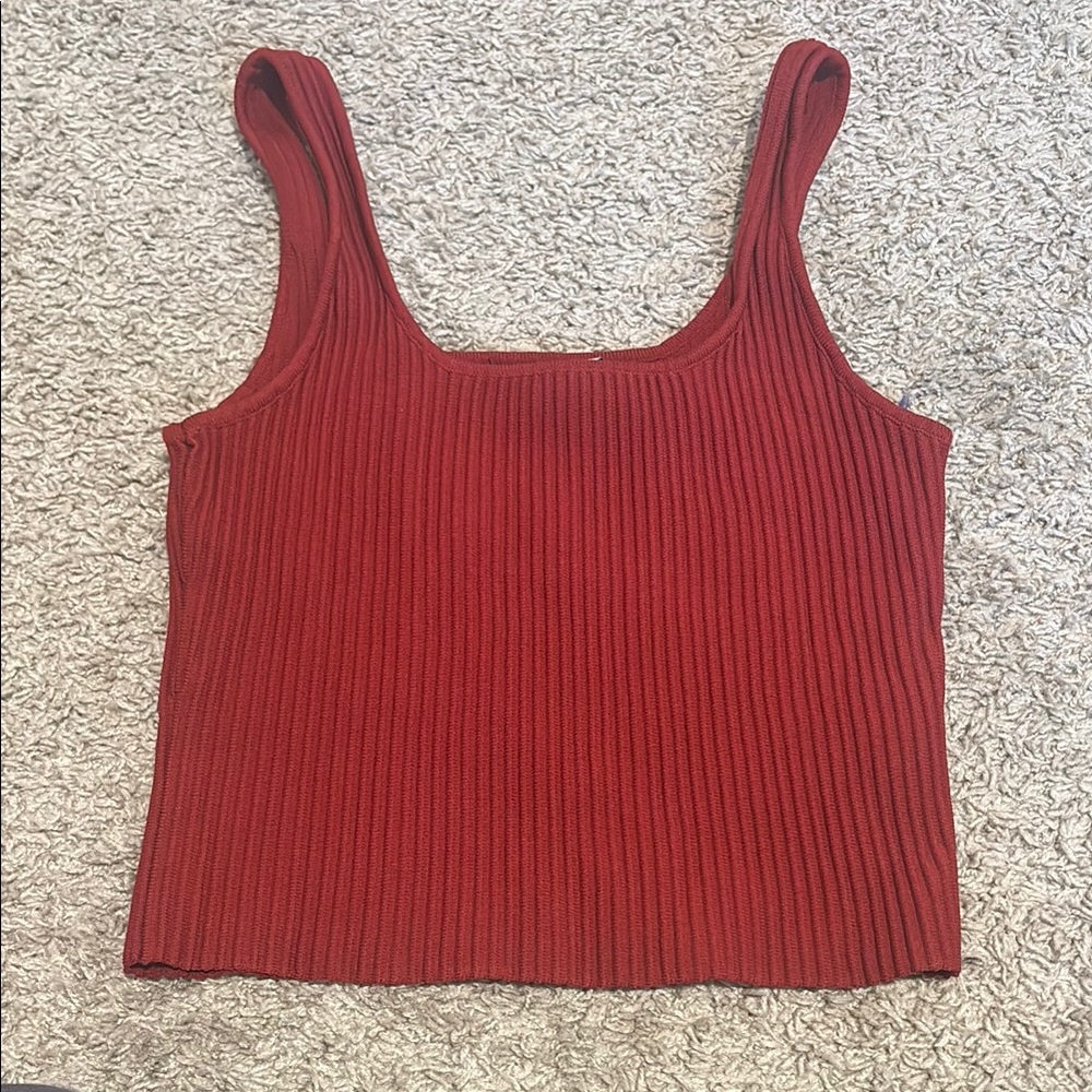 Red Ribbed Tank Top